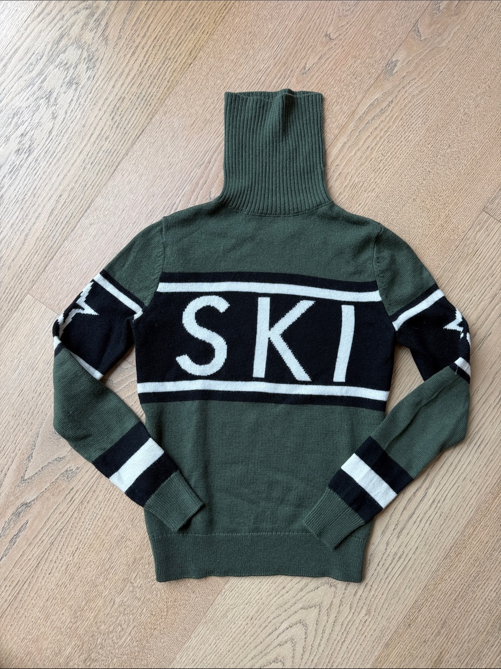 Perfect Moment Olive, Black & White 'SKI' Turtleneck Sweater